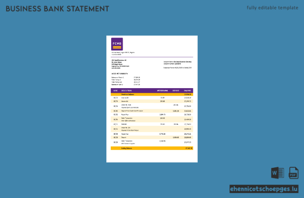 FCMB-Organisationskontoauszug (Word und PDF) – 1 Beispielvorschau